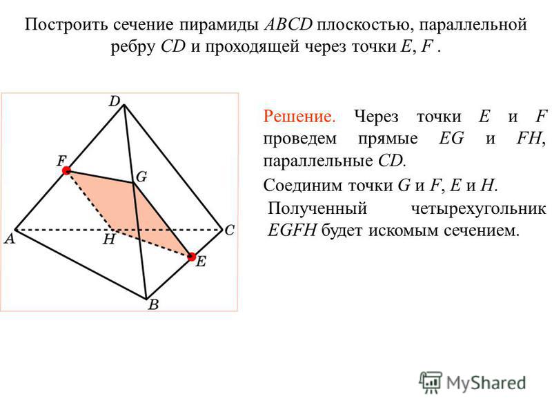 Построить сечение через середины ребер