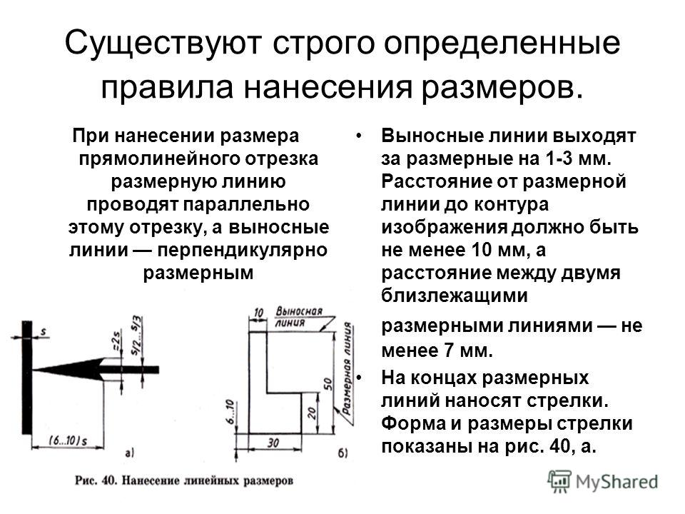 Какое минимальное расстояние может быть между размерной линией и линией контура изображения